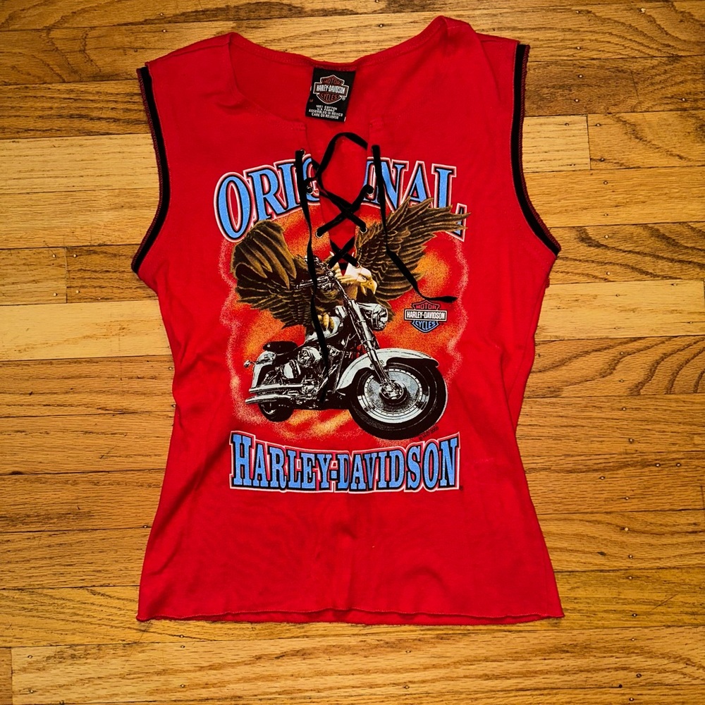 ✨LAST CHANCE TO BUY✨Lace up Folsom Harley Davidson tank top